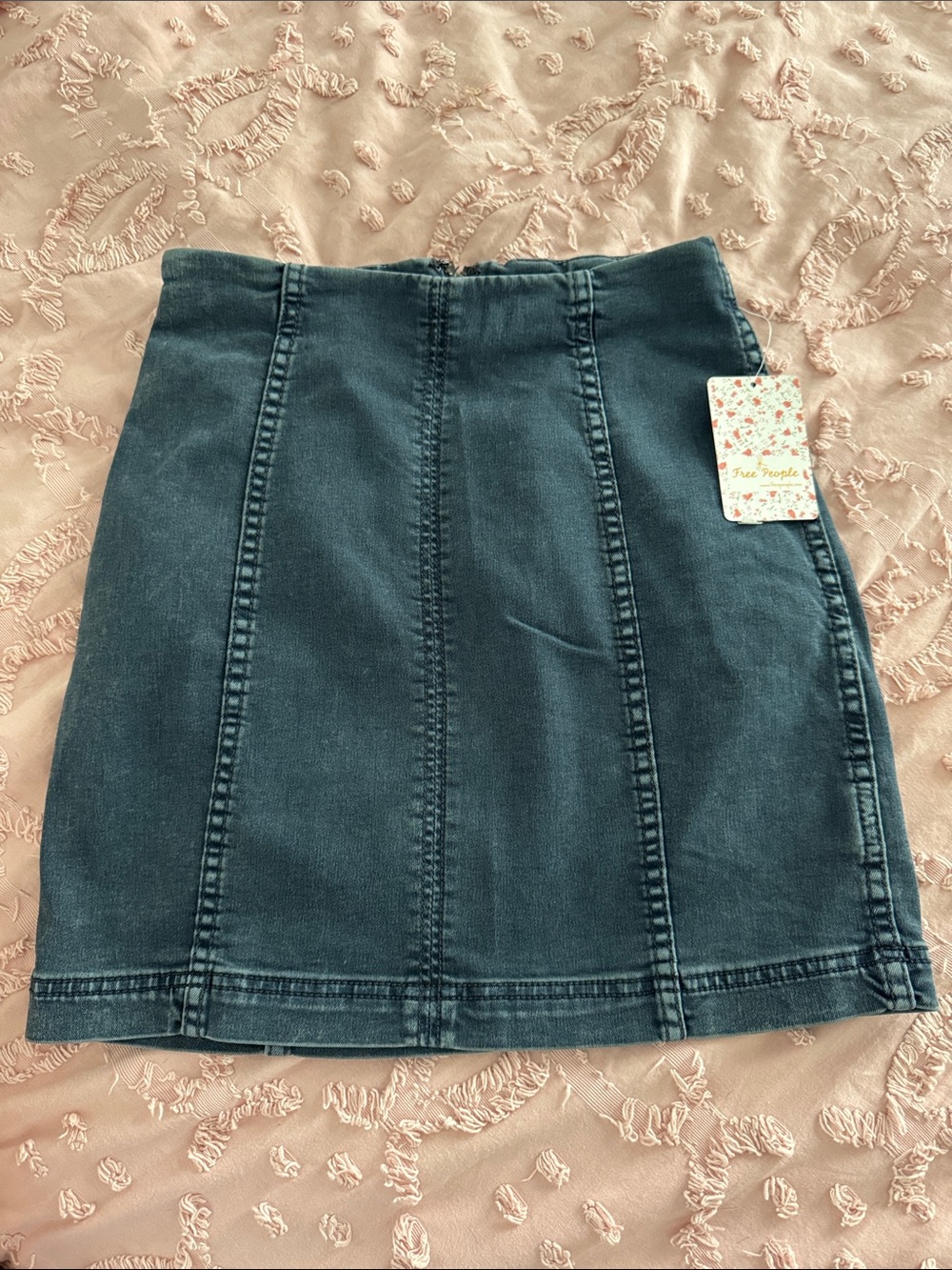 Free People Westminster Blue Panel-Stitch Denim Mini Skirt NWT